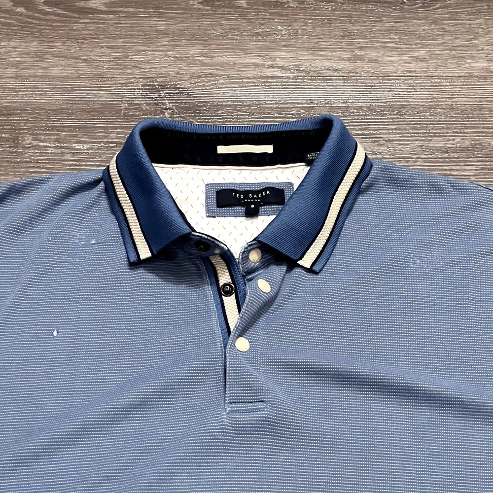 Ted Baker London Polo Shirt Size 6 Blue Button Snap Preppy Casual Adult Lounge - Picture 2 of 15